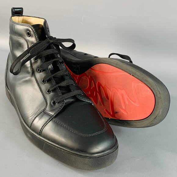 CHRISTIAN LOUBOUTIN Size 13 Louis Black Leather High Top Lace-Up Sneakers - Picture 5 of 9